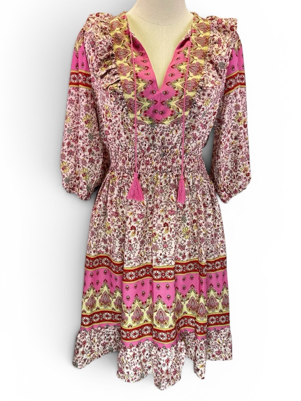 NWT Umgee Pink Floral Midi Dress with Tassel Ties for Avara.